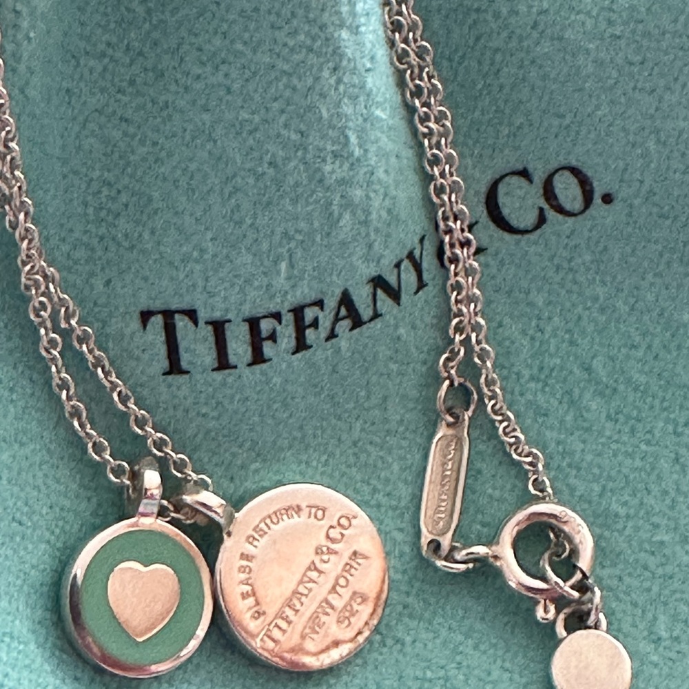 Tiffany & Co. Sterling Silver RTT Mini Blue Double Charm Necklace